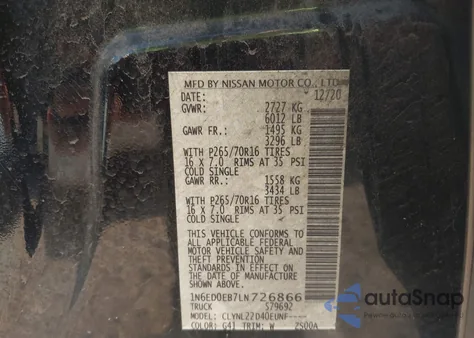 2020 Nissan Frontier Sv 4X4 z USA, uszkodzony, nr VIN 1N6ED0EB7LN726866